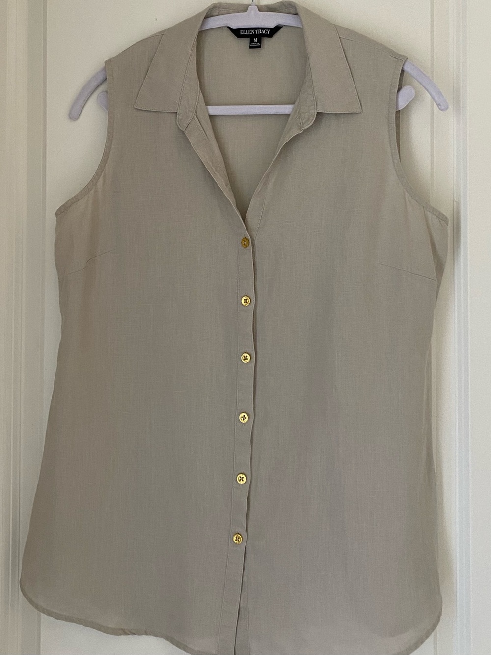 Dressy Tank Top - Collared Button-up Sleeveless Linen Solid Color Summer Tanks M
